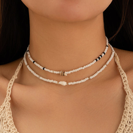 Mixed Color Bead Simple Conch Multi-layer Necklace